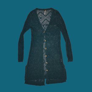 Free People Long Teal Knitted Cardigan